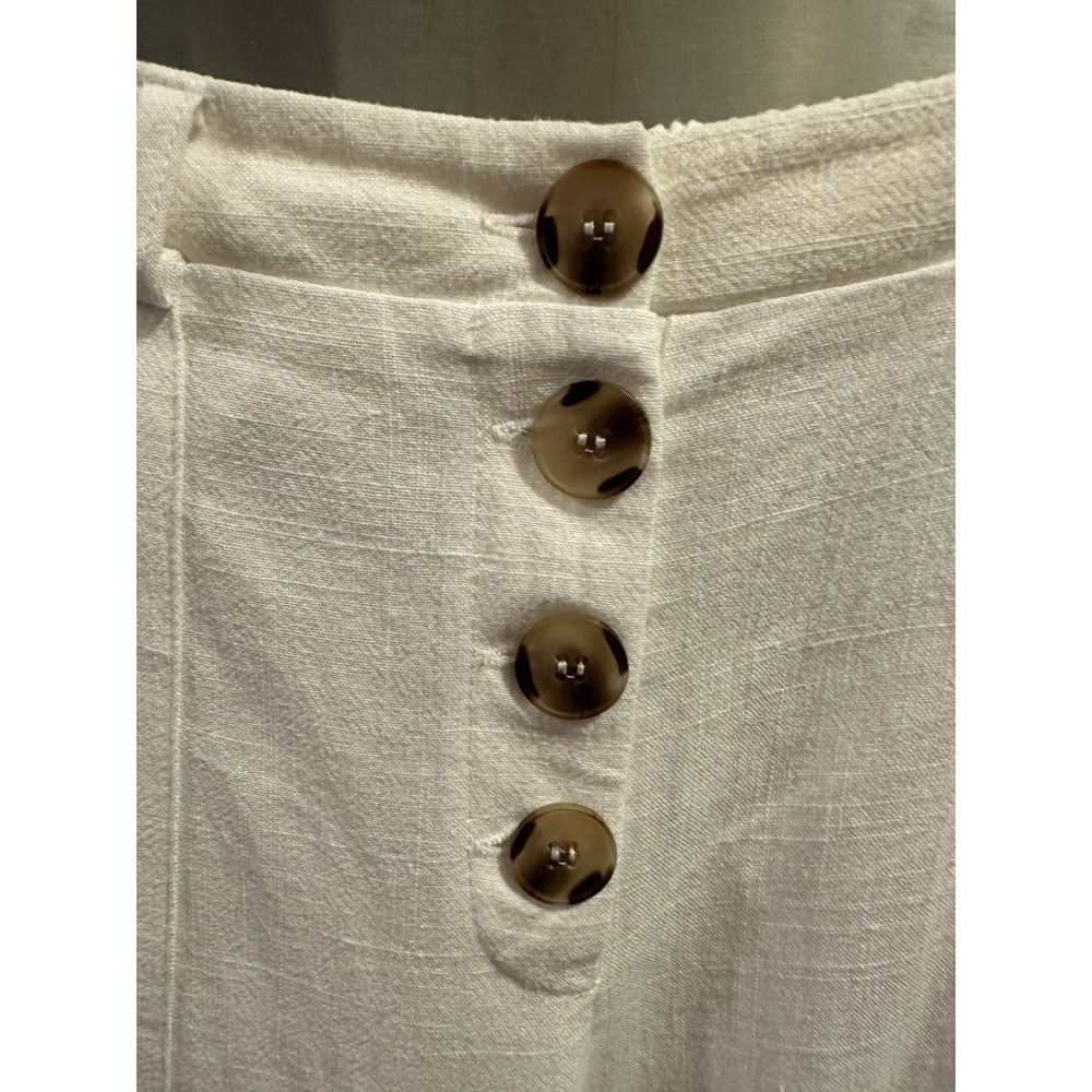 Goucho Linen Wide Leg Pants SzL Elastic Waist In Back Cream Colored - Picture 8 of 11